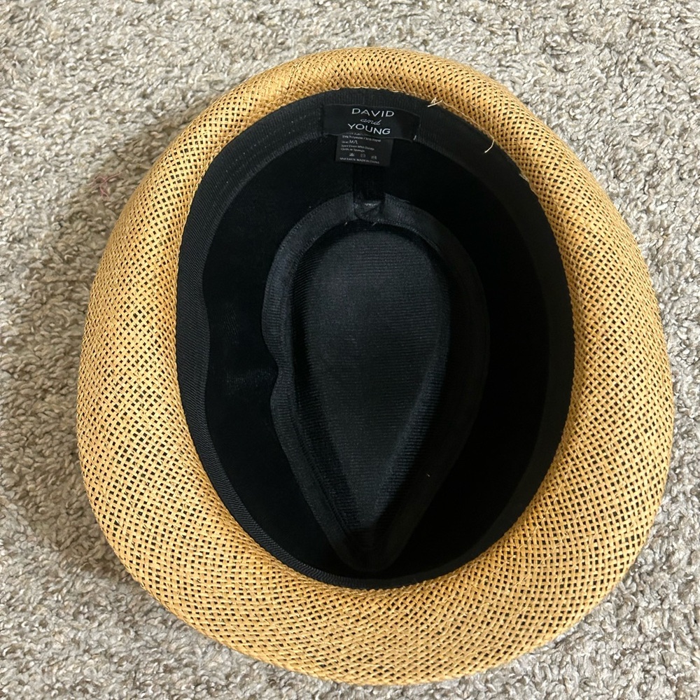David and Young Straw Blend Fedora Hat Brown Trim Black Interior Padded Size M/L - Picture 9 of 12